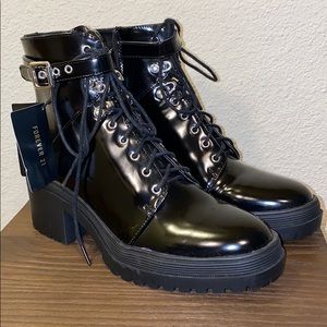 Faux Patent Leather Combat Boots